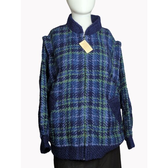 Boyne Valley Weavers Size S Womens Blue Green Plaid Zip Coat Jacket Ireland - Picture 6 of 11